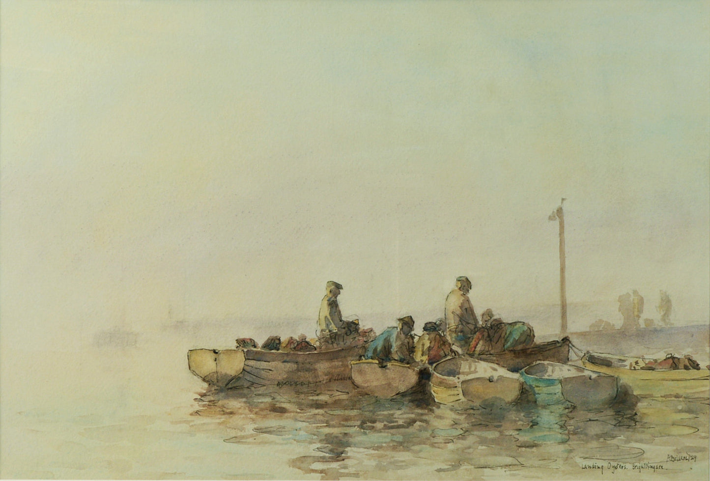 Landing Oysters, Brightlingsea - Watercolour by Arthur Briscoe