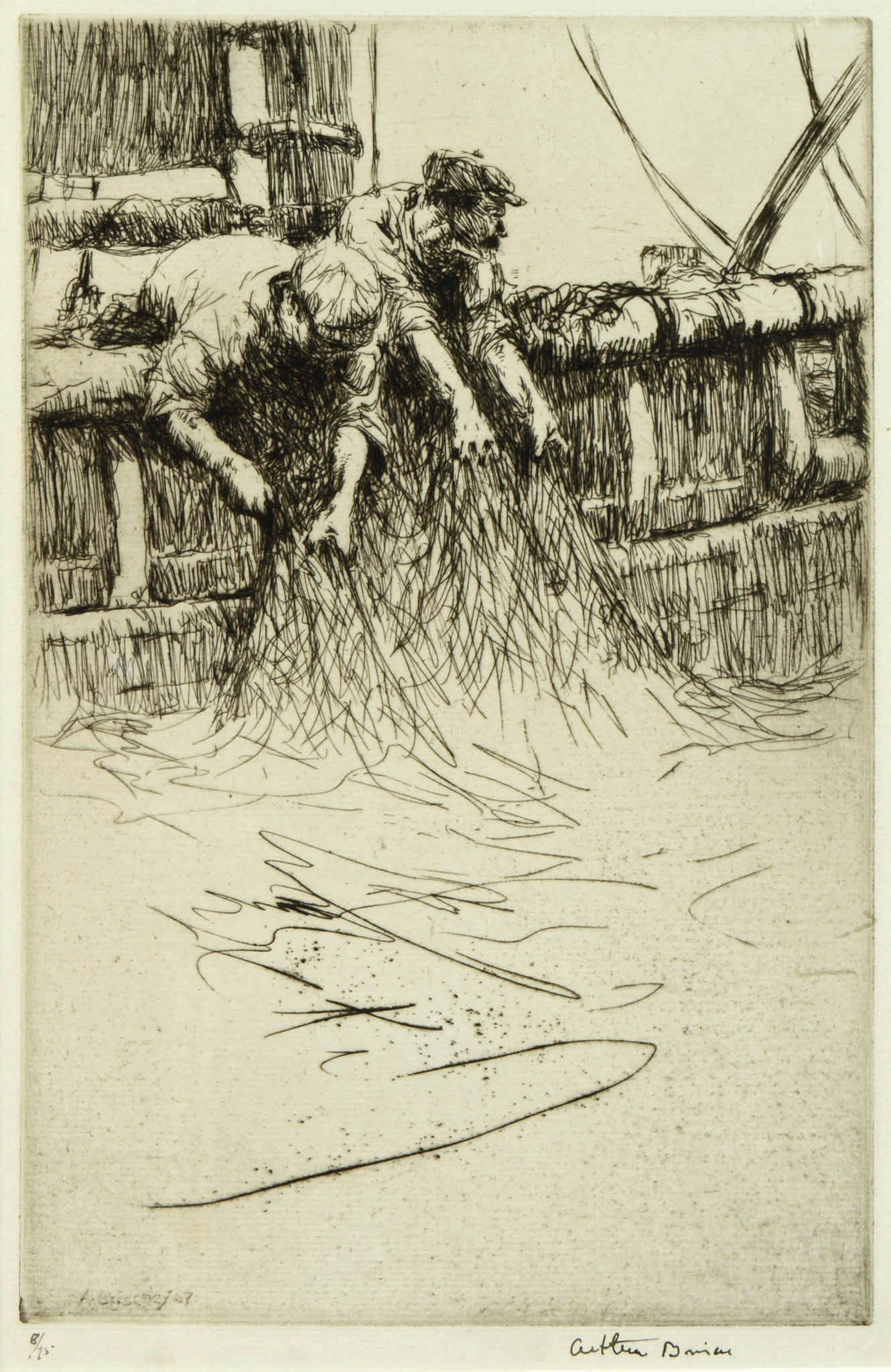 Overhauling the Net - Signed etching by Arthur Briscoe