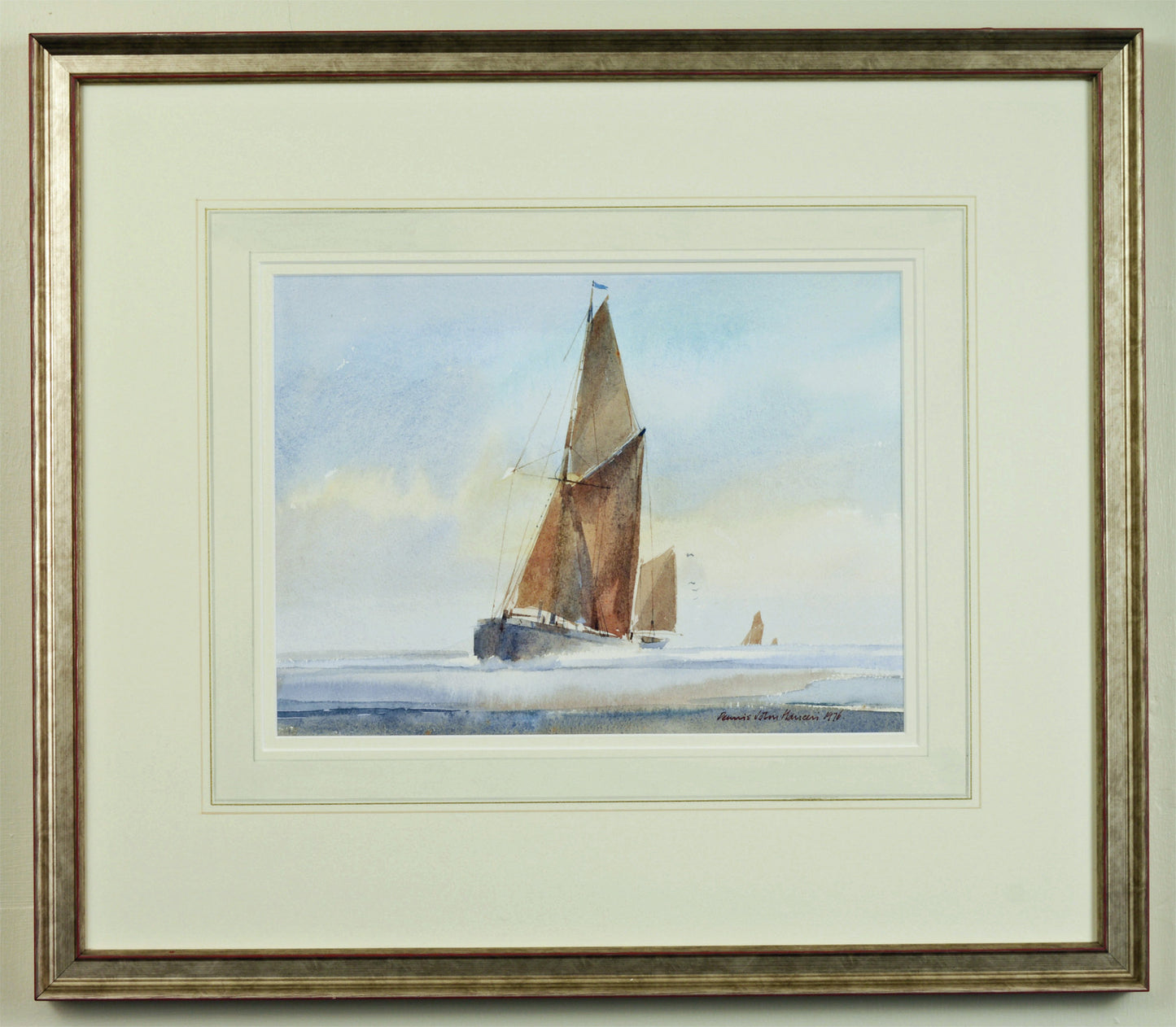 Sprit Sail Barge approaching Rye - watercolour by Dennis Hanceri