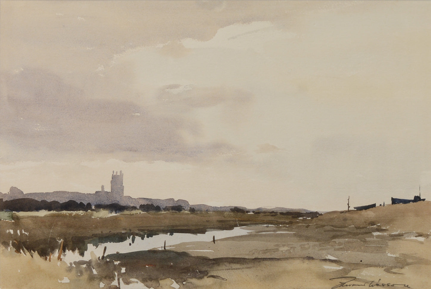 Salthouse Marsh & Blakeney Church - Watercolour by Edward Wesson