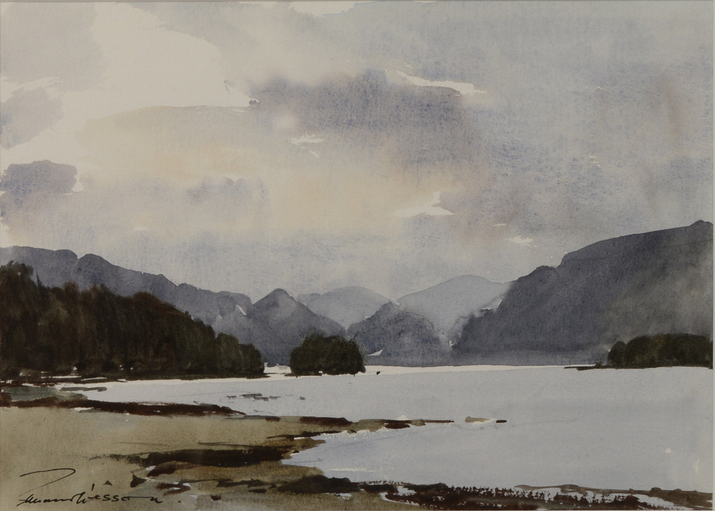 The Jaws of Borrowdale from Derwentwater - Watercolour by Edward Wesson