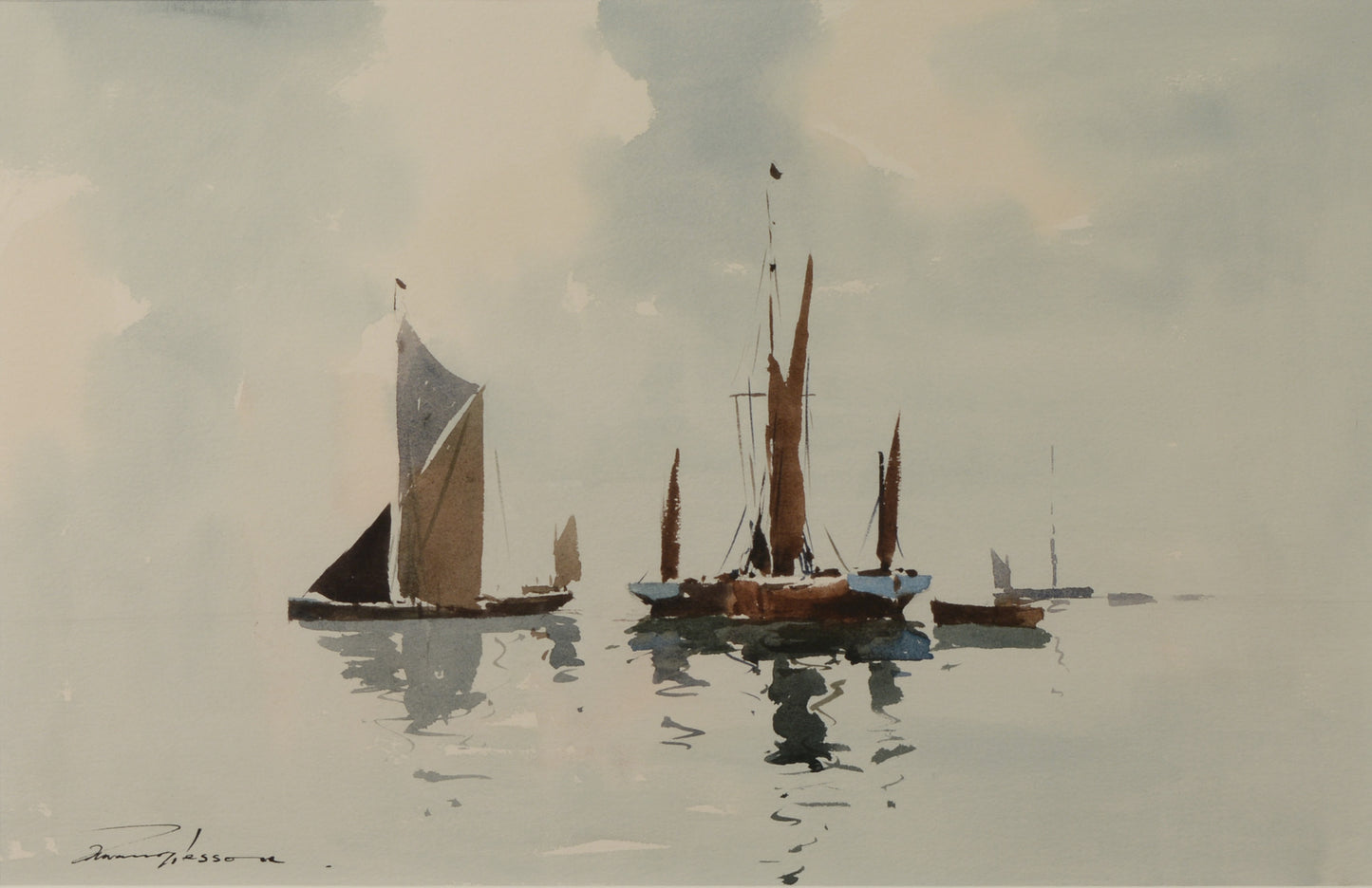 In the Estuary - Watercolour by Edward Wesson