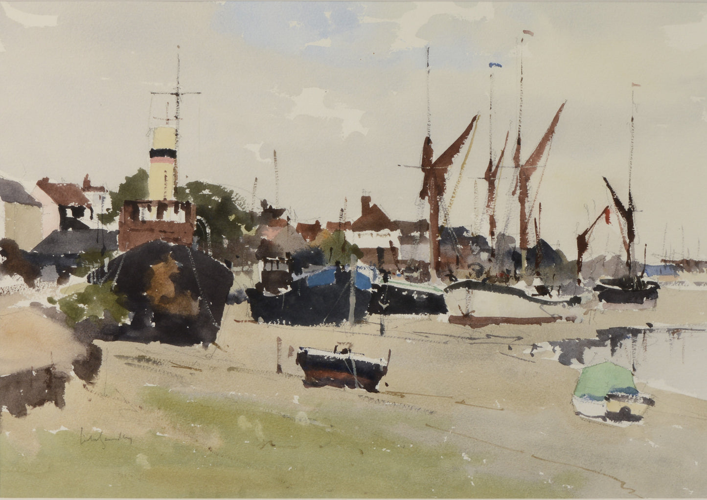 The Foreshore at Maldon, Essex - Watercolour by Edward Wesson