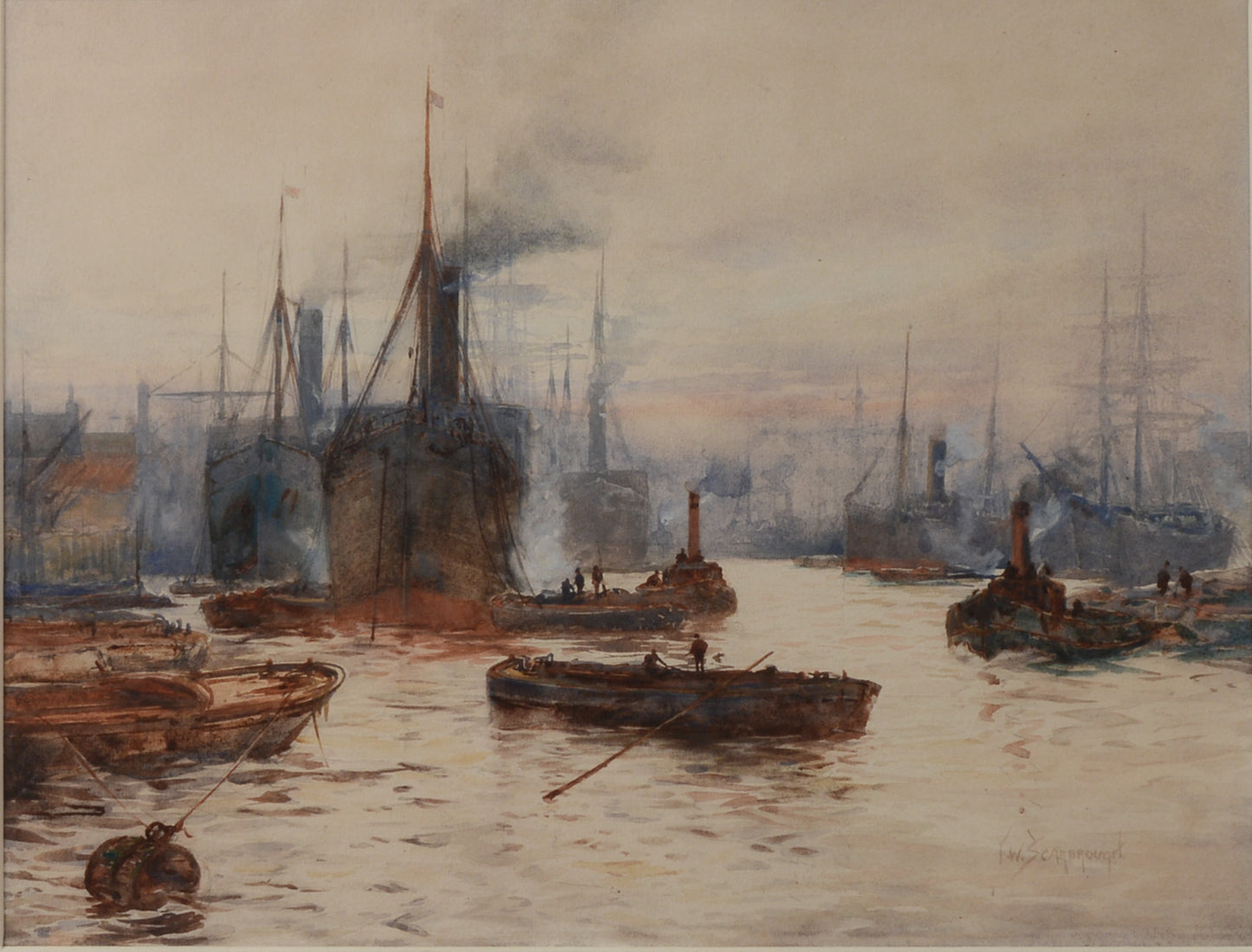 The Pool of London - signed watercolour by Frank W. Scarborough