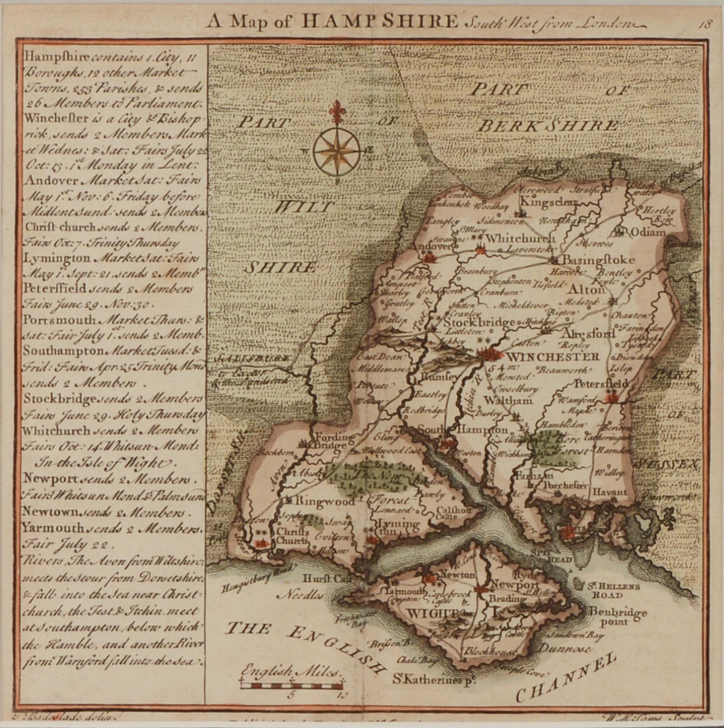 Map of Hampshire by Thomas Badeslade, published in 1742