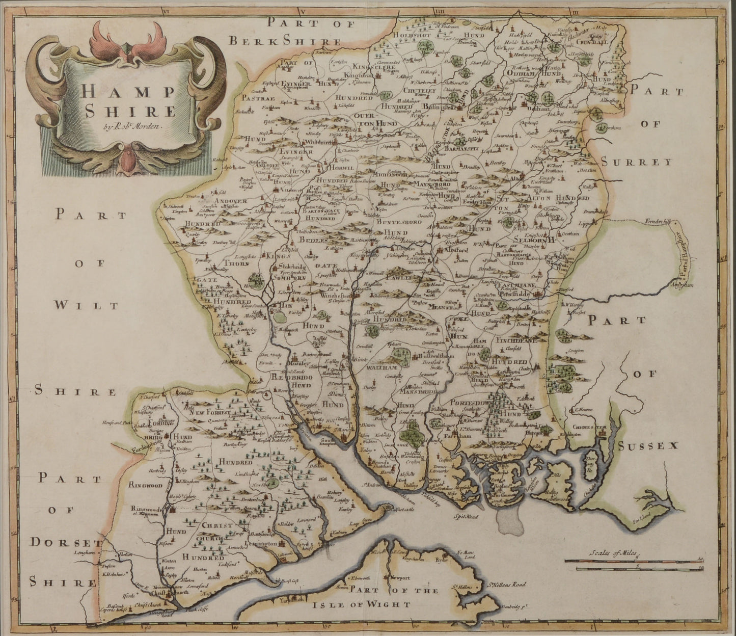 Antique Map of Hampshire by Robert Morden