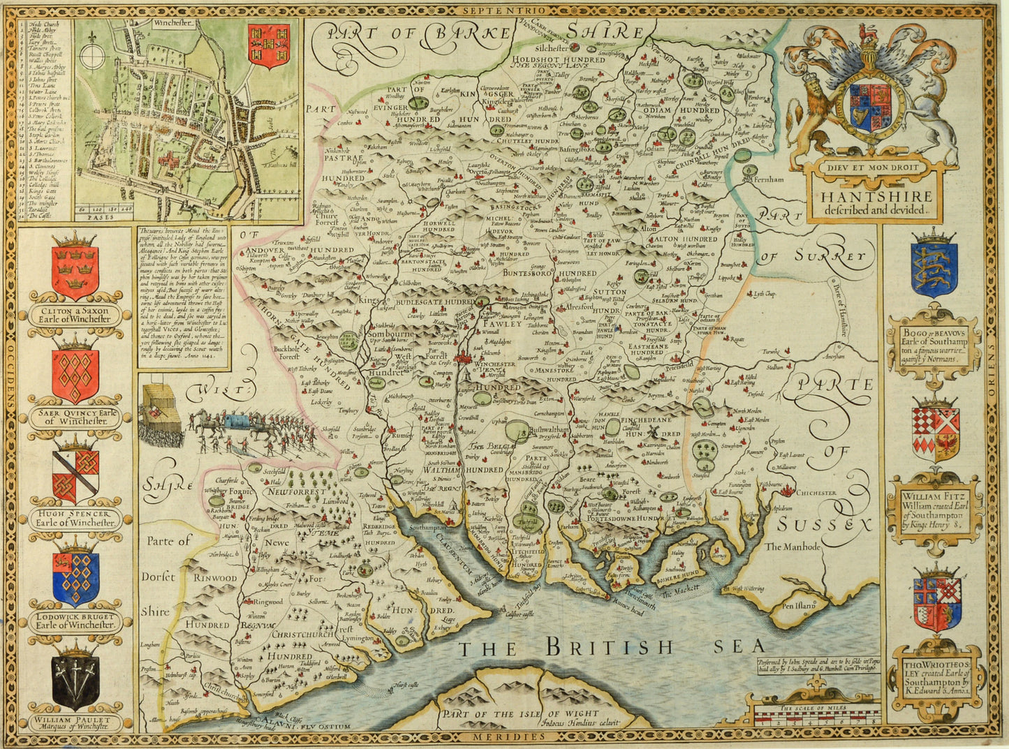 Antique Map of Hampshire by John Speed, published 1611