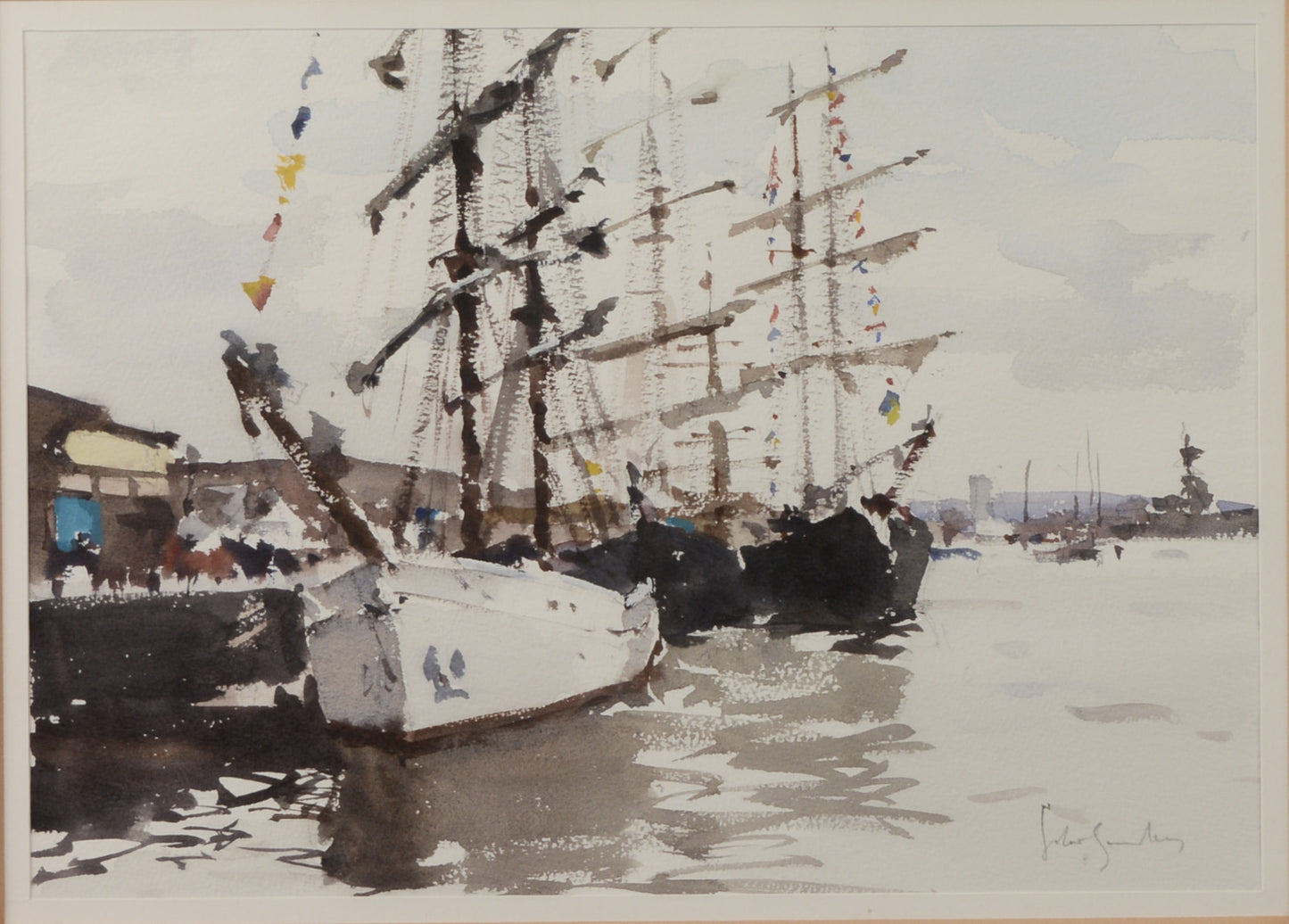 At the Quayside - Watercolour by John Yardley