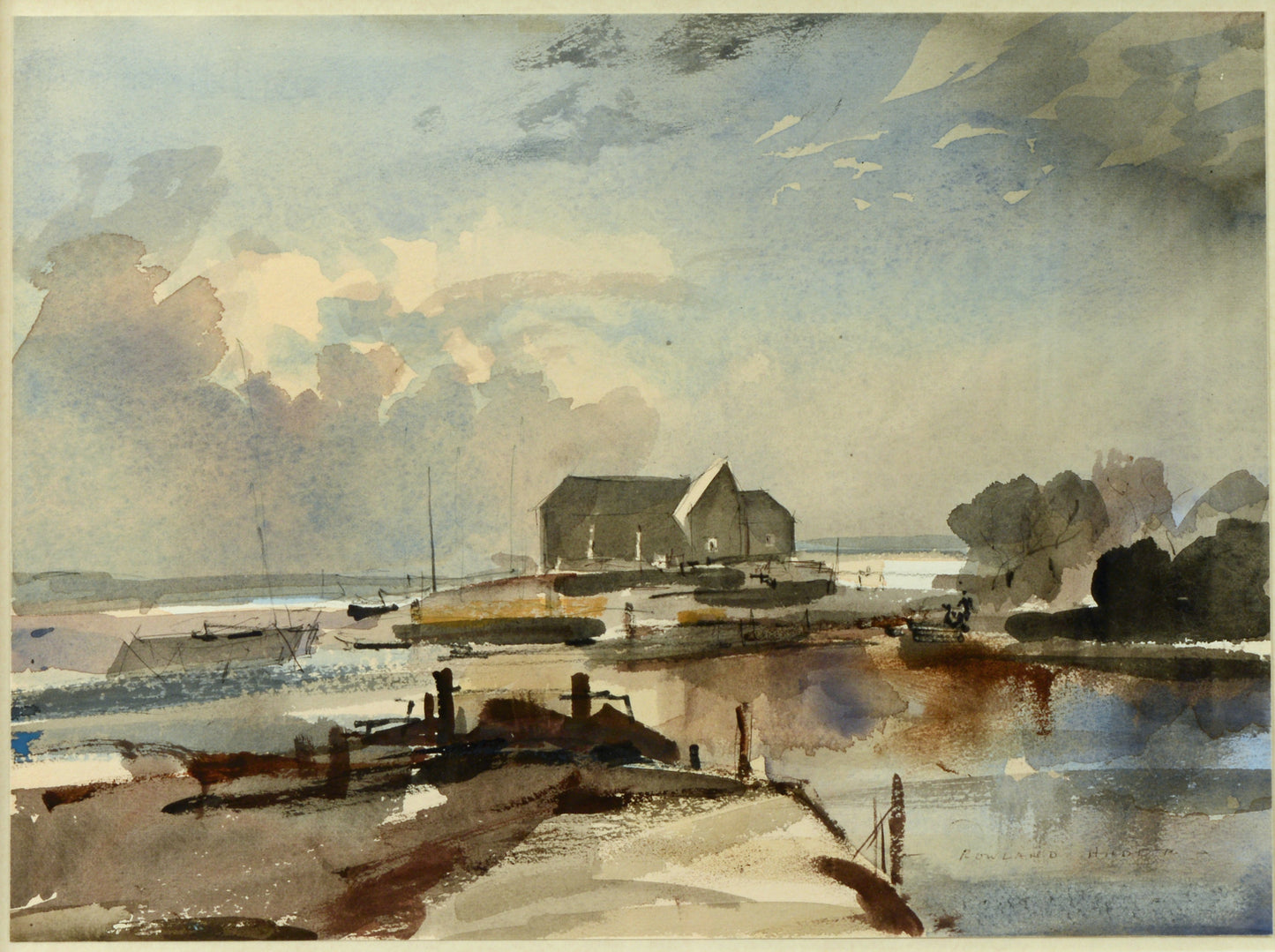 Birdham Pool near Chichester, West Sussex - Watercolour by Rowland Hilder