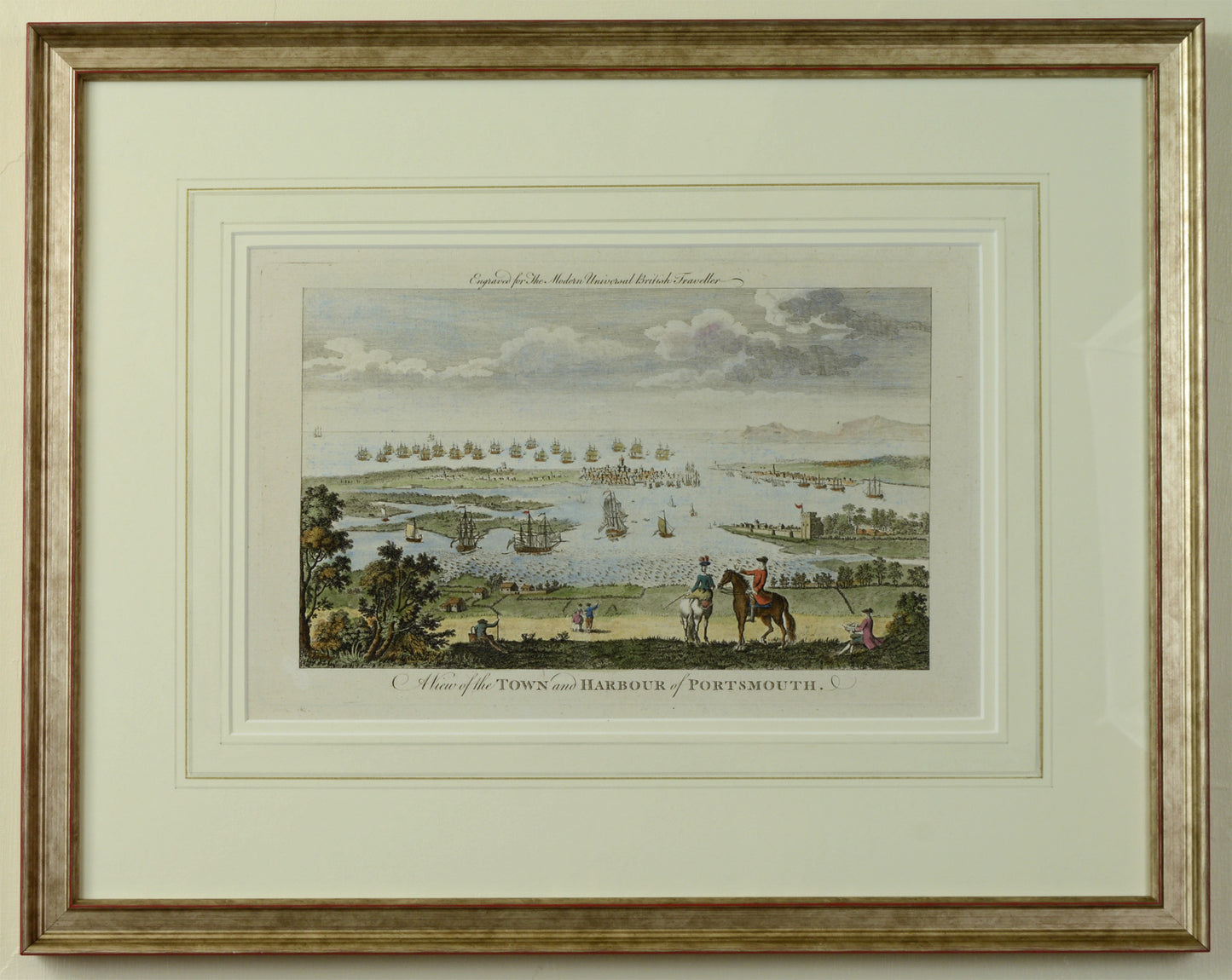 A View of the Town and Harbour of Portsmouth - Antique Engraving