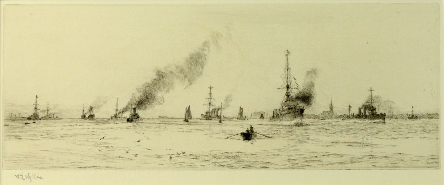 Light Cruisers and Destroyers at Harwich - Signed Etching by W.L. Wyllie