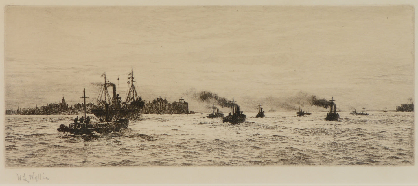 Old Portsmouth - Minesweepers Putting to Sea - Signed Etching by W.L. Wyllie