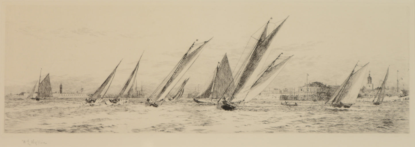 Racing Yachts off Old Portsmouth - signed etching by W.L. Wyllie