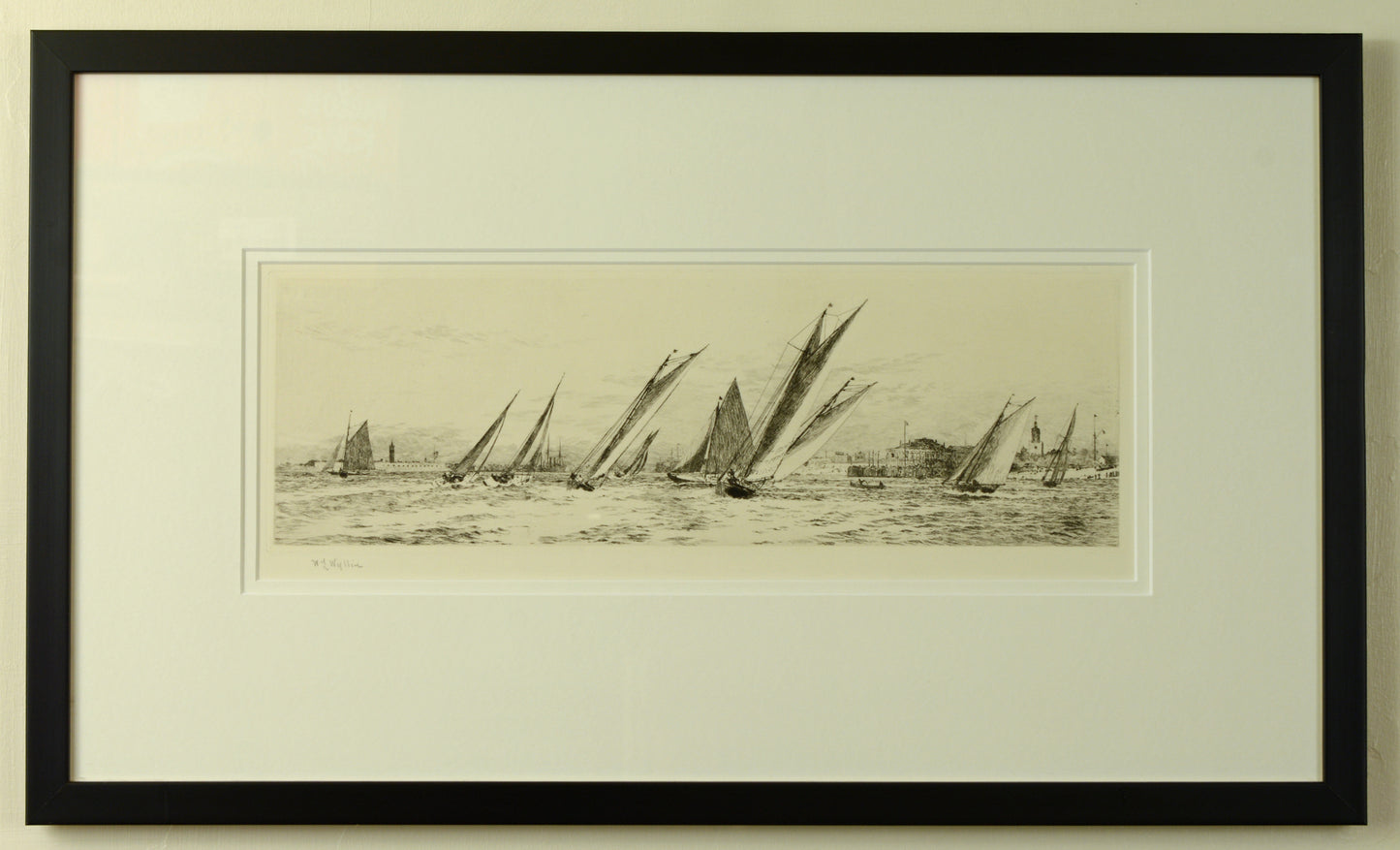 Racing Yachts off Old Portsmouth - signed etching by W.L. Wyllie