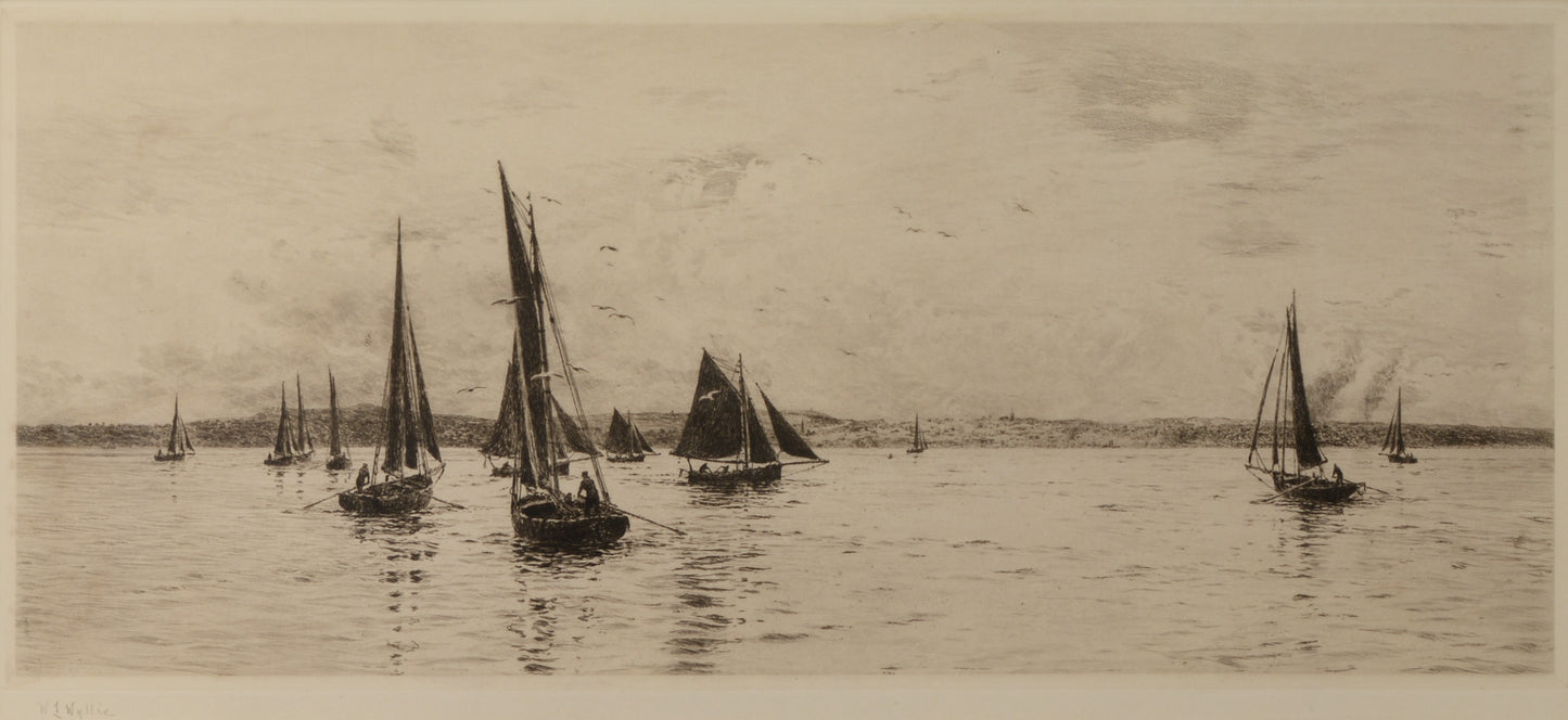 View Across The Solent towards Ryde - signed etching by W.L. Wyllie