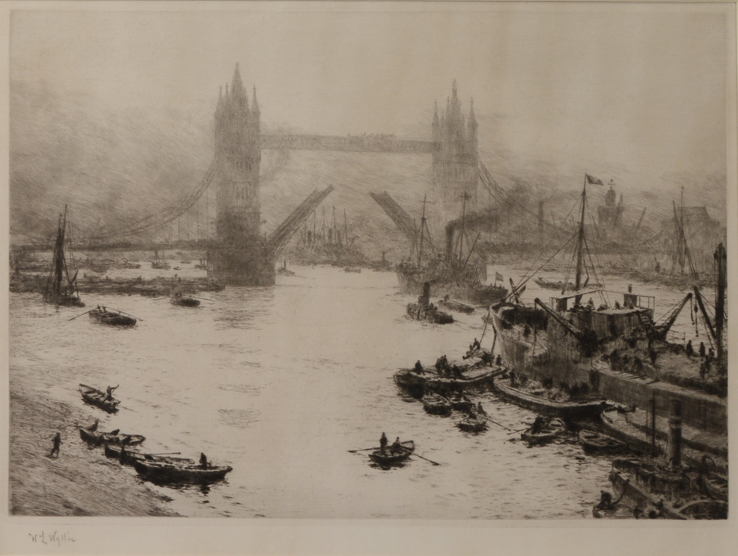 Tower Bridge from the East - Signed Etching by W.L. Wyllie