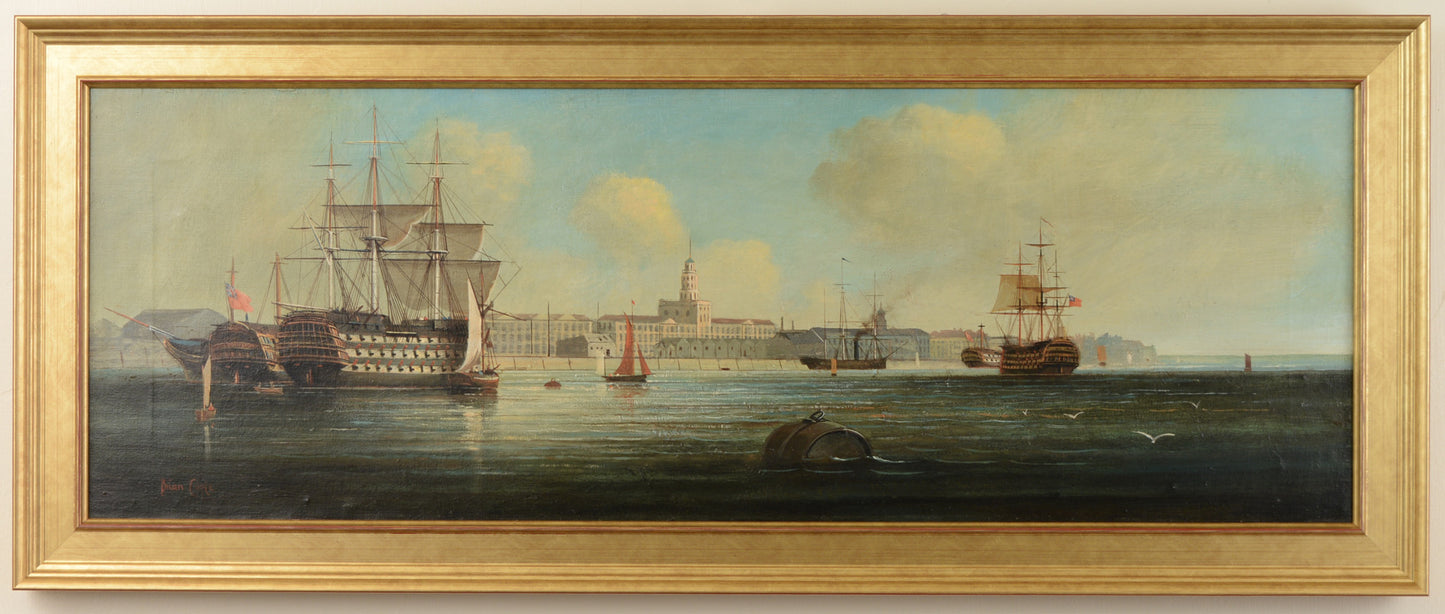 Ships of the Line in Portsmouth Harbour - Oil Painting by Brian Coole
