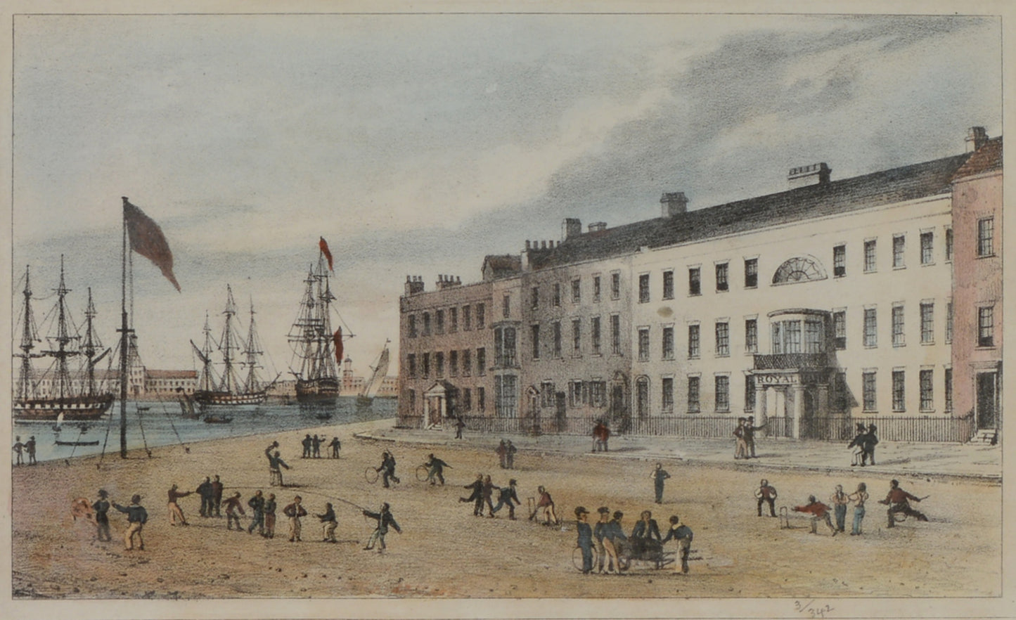 Burney's Academy, Clarence Square, c.1840s - Antique Lithograph