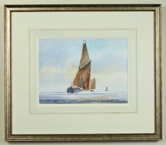 Sprit Sail Barge approaching Rye - watercolour by Dennis Hanceri