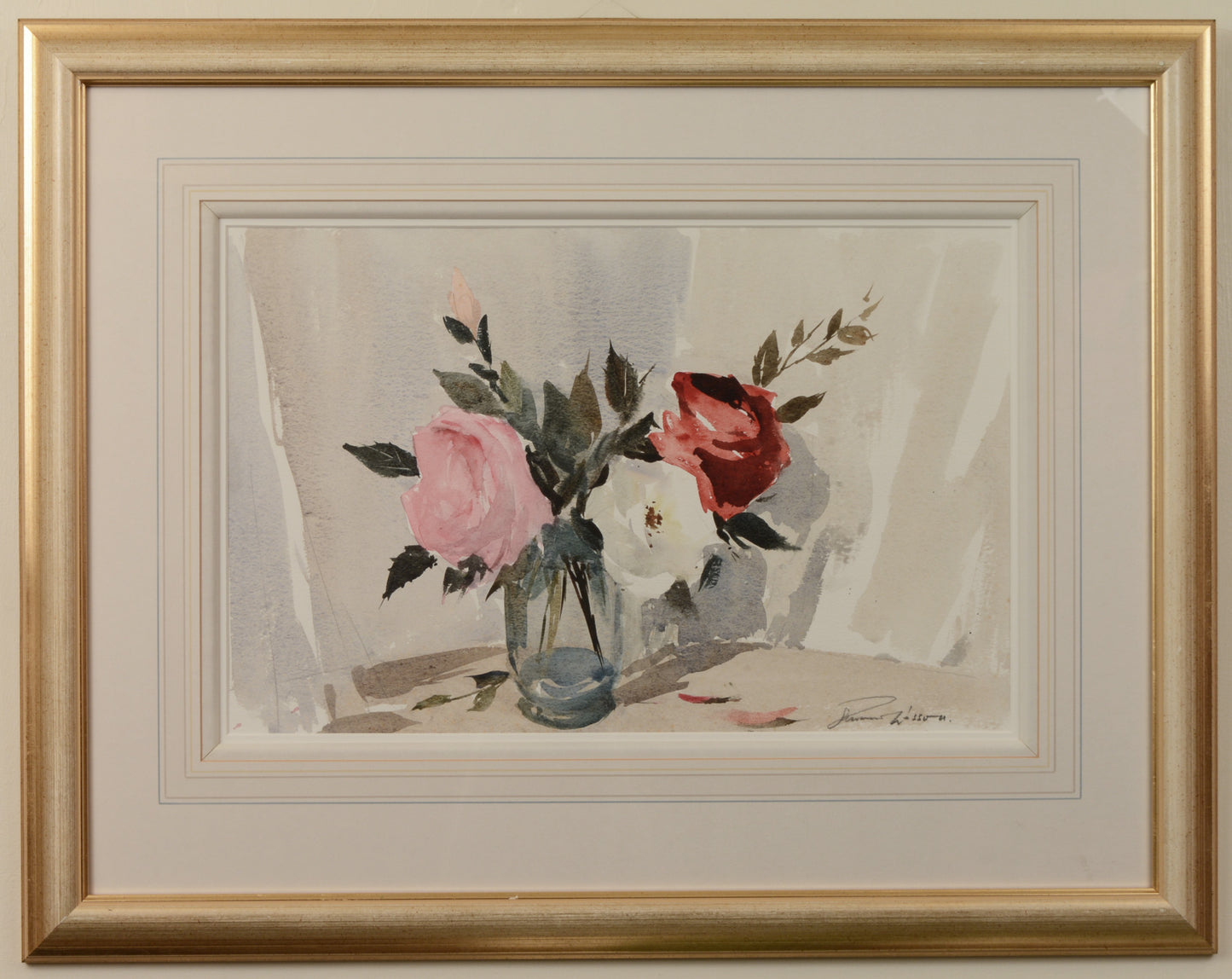 Red, Pink & White Roses - Watercolour by Edward Wesson