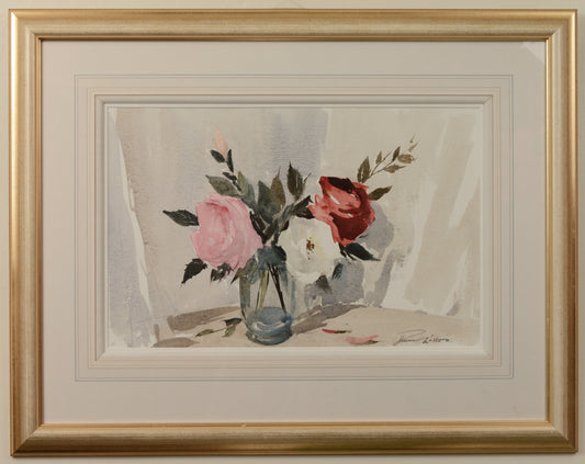 Red, Pink & White Roses - Watercolour by Edward Wesson