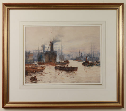 The Pool of London - signed watercolour by Frank W. Scarborough