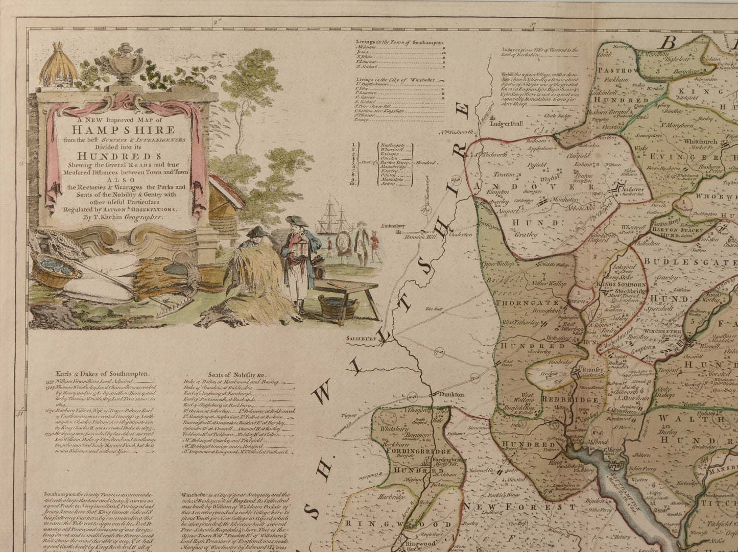 Antique Map of Hampshire by Thomas Kitchin