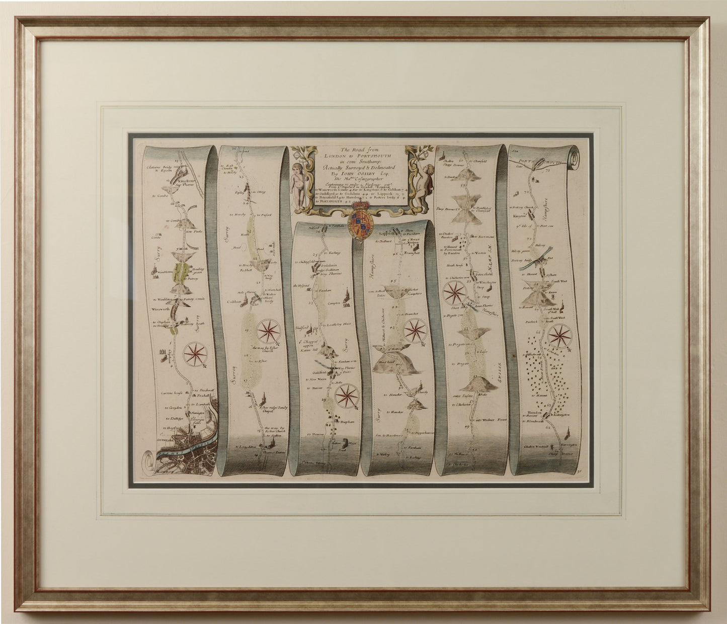 Antique Map of the Road from London to Portsmouth by John Ogilby