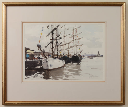 At the Quayside - Watercolour by John Yardley