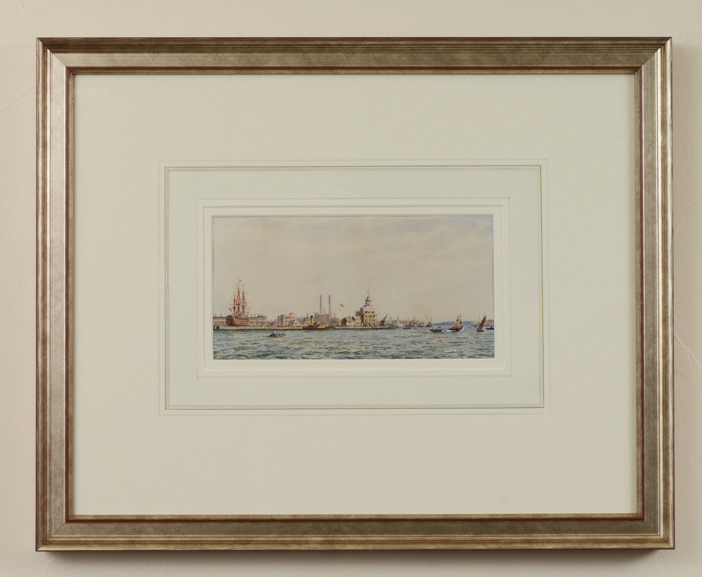 Portsmouth Dockyard with HMS Victory - Watercolour by Kenneth Yockney