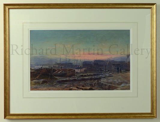 View of Portsmouth Harbour with HMS Victory from a watercolour by Martin Snape, painted in 1907