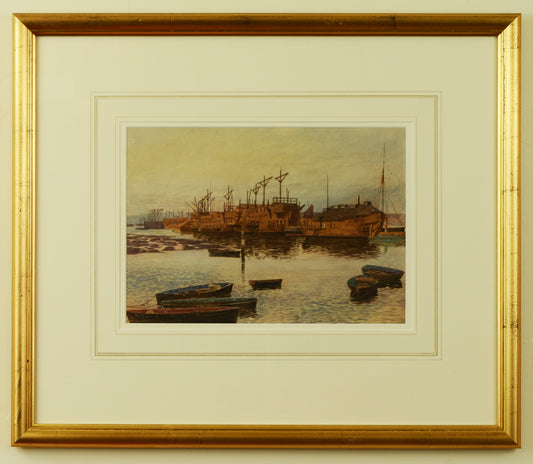 Old Hulks in Portsmouth Harbour - watercolour by Martin Snape