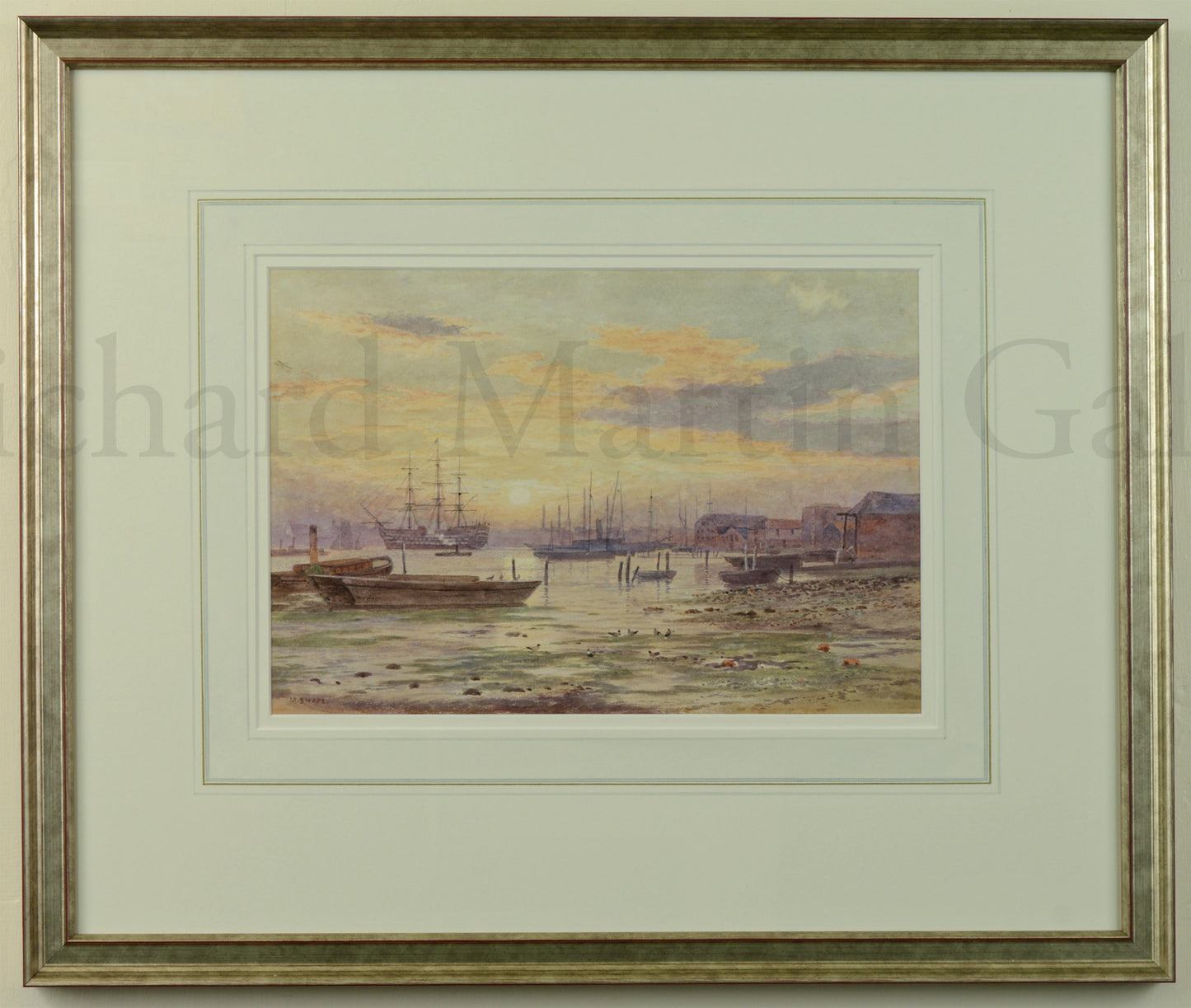 Sunrise over Portsmouth Harbour - watercolour by Martin Snape