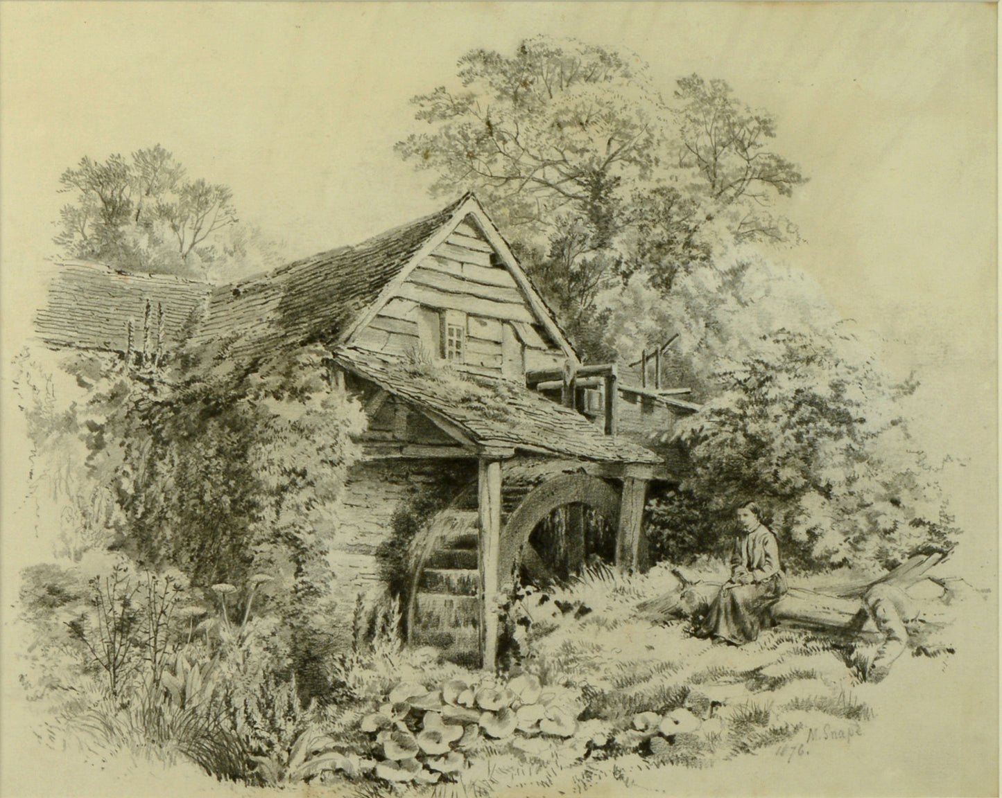 A Rest by the Old Water Mill - pencil drawing by Martin Snape
