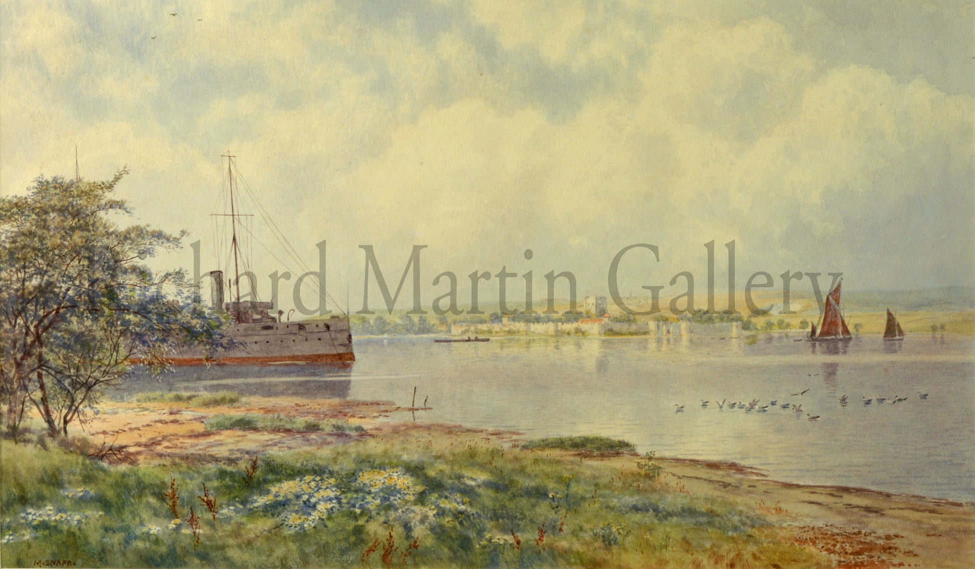 View of Portchester Castle from a watercolour by Martin Snape, painted about 1910