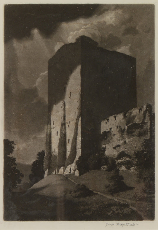 Portchester Castle - Signed Etching by Joseph Kirkpatrick