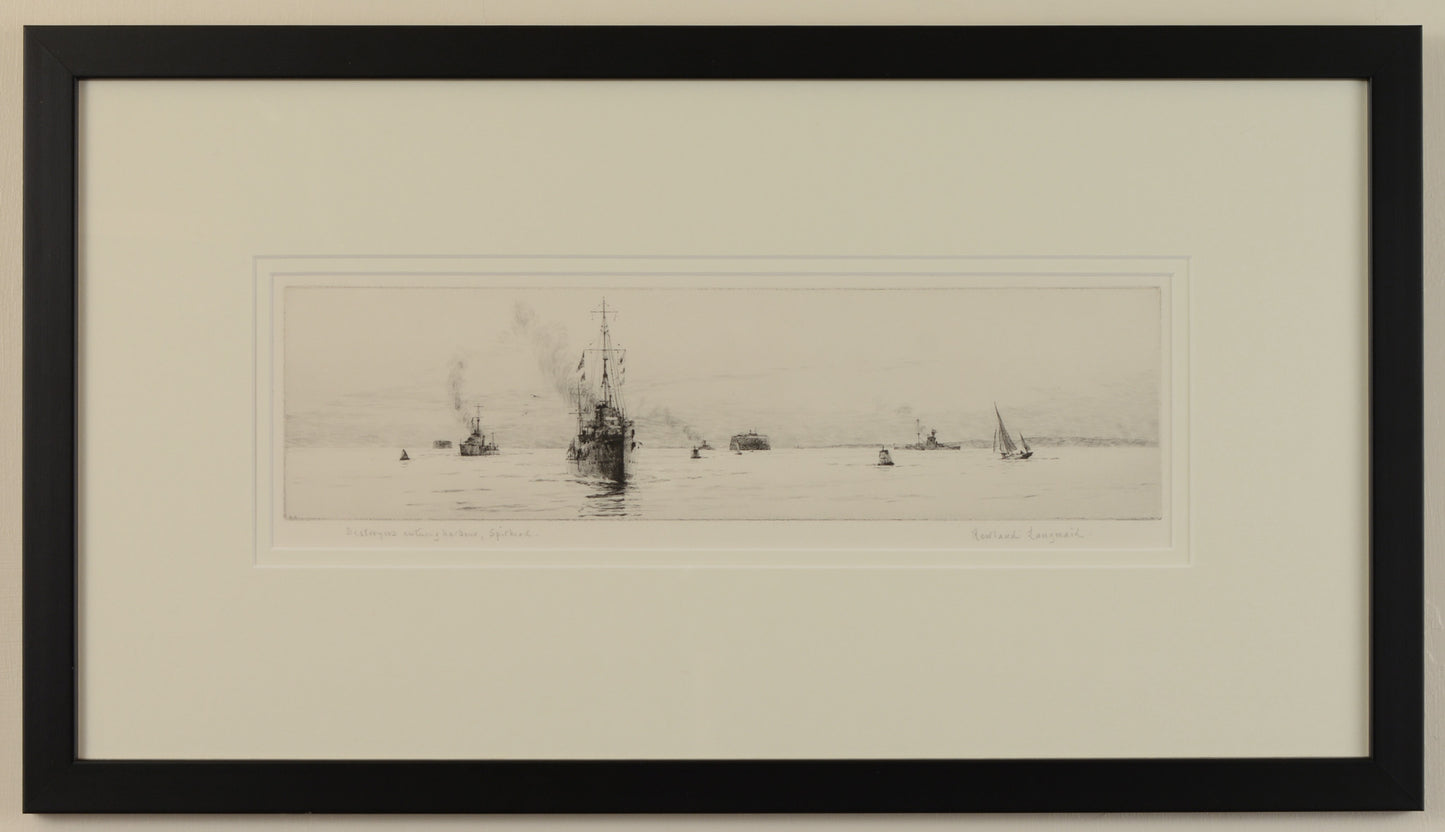 Destroyers Entering Harbour, Spithead - Signed Etching by Rowland Langmaid
