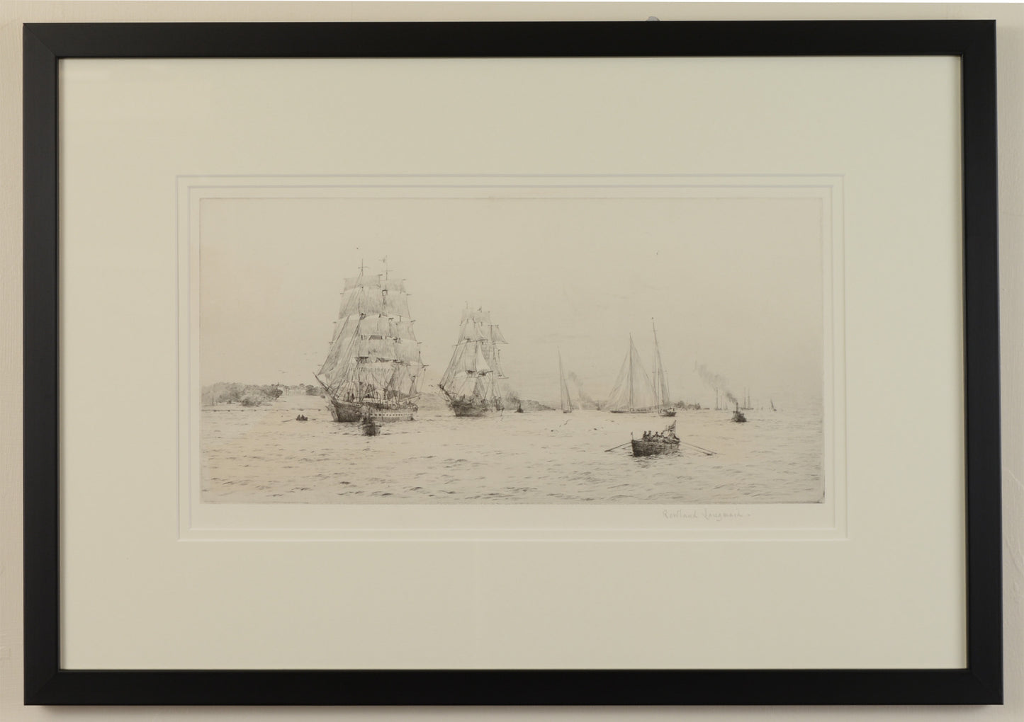 Fantome and Valhalla in the Solent - Signed Etching by Rowland Langmaid