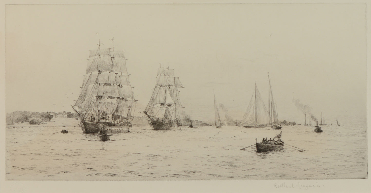 Fantome and Valhalla in the Solent - Signed Etching by Rowland Langmaid
