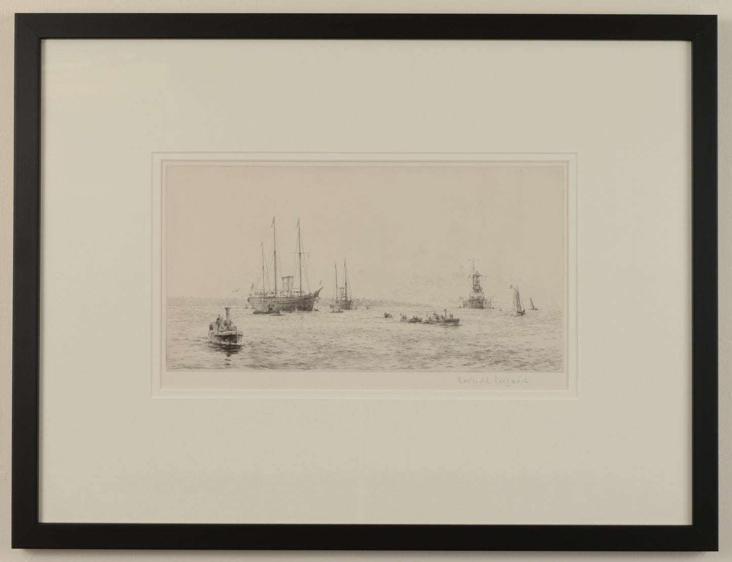 The King's Yacht in the Solent - Signed Etching by Rowland Langmaid
