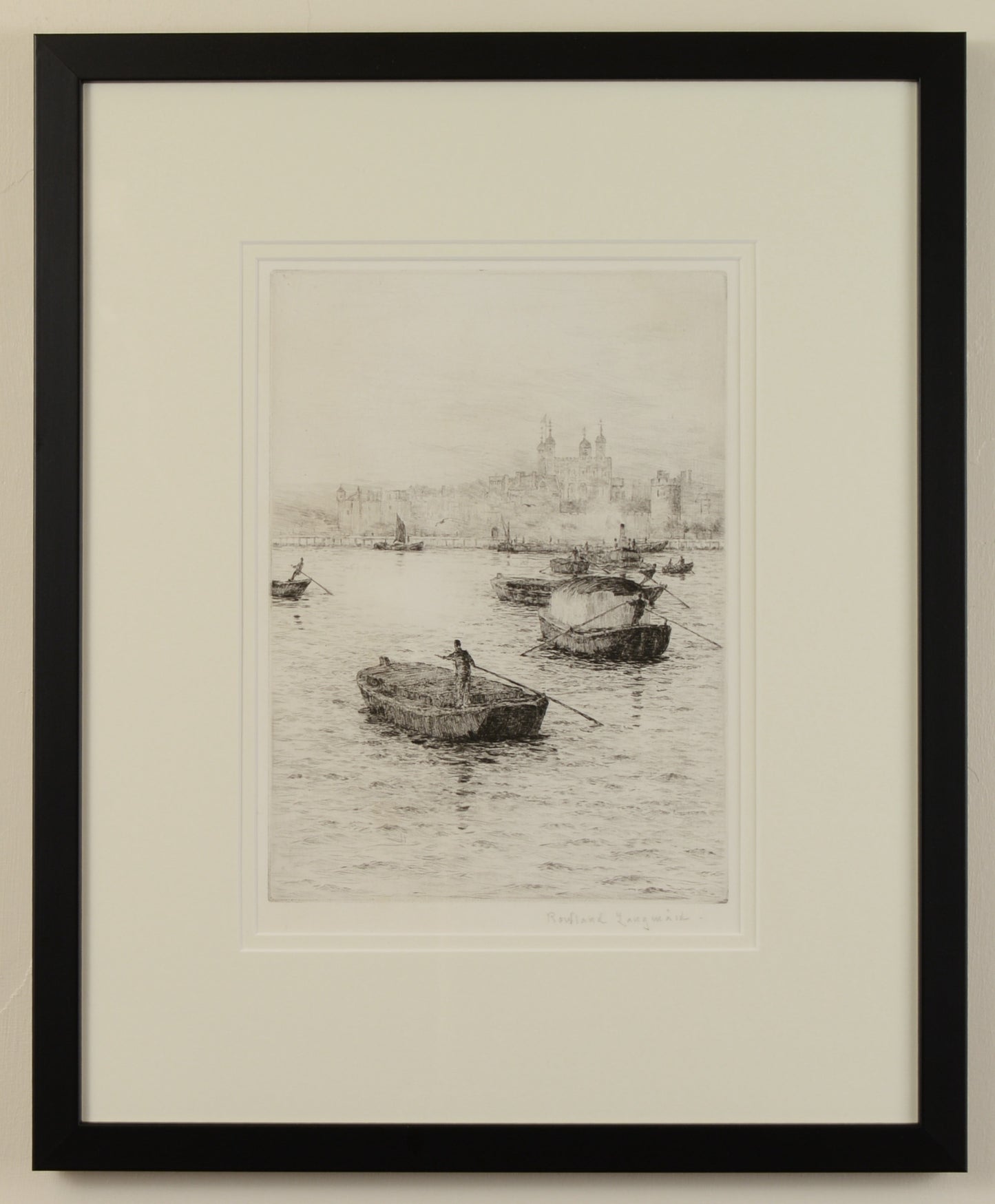 The Tower of London from The Thames - Signed Etching by Rowland Langmaid