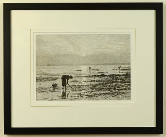 Raking for Cockles, Hill Head - pen and ink drawing by William Hamilton Snape