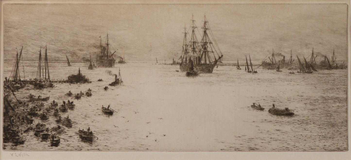 Naples, Entrance to the Harbour - signed etching by W.L. Wyllie