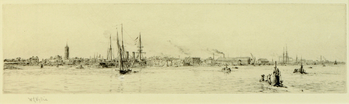 Early submarines off Gosport - Signed Etching by W.L. Wyllie