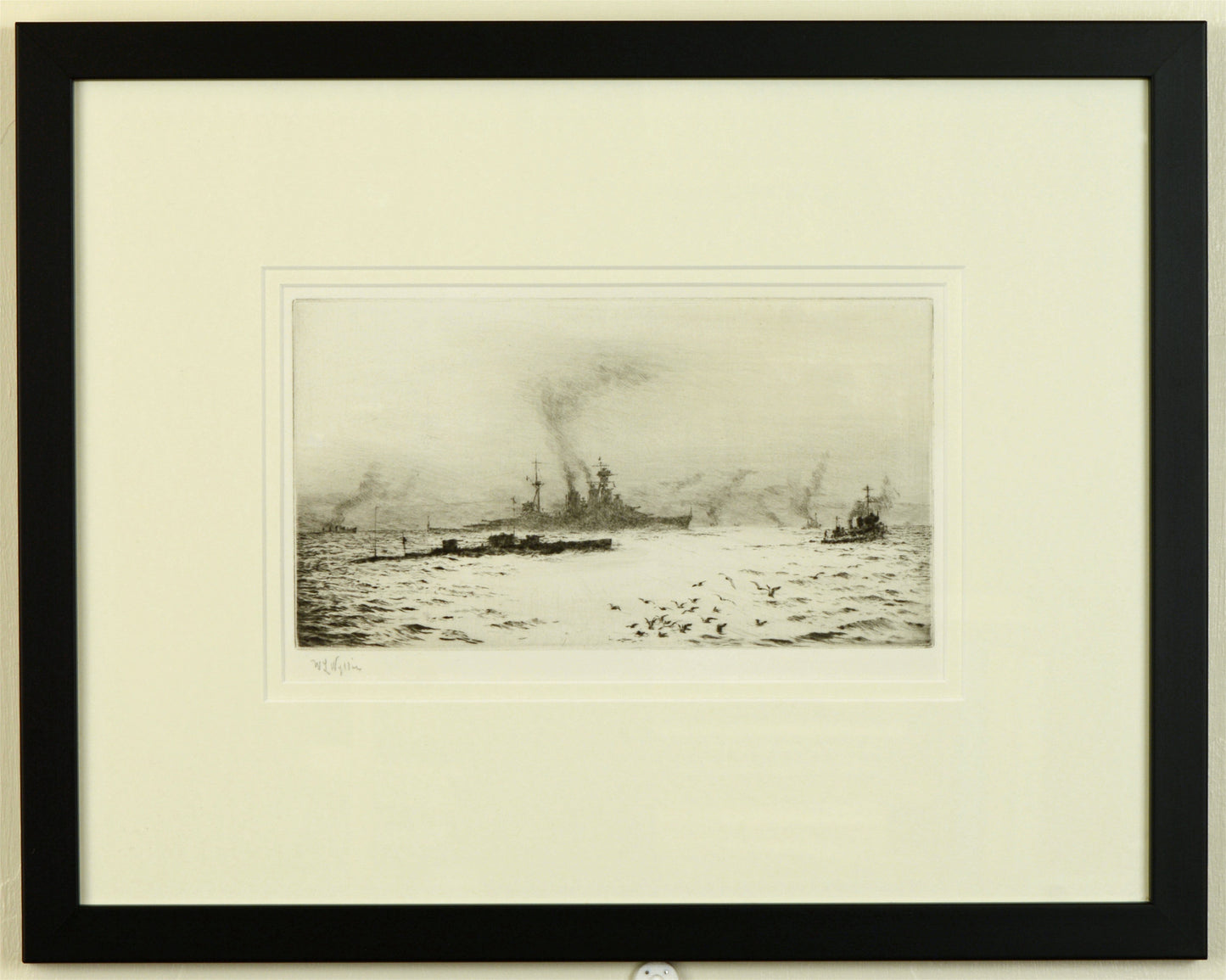 HMS Hood and Submarine X1 - Signed Etching by W.L. Wyllie