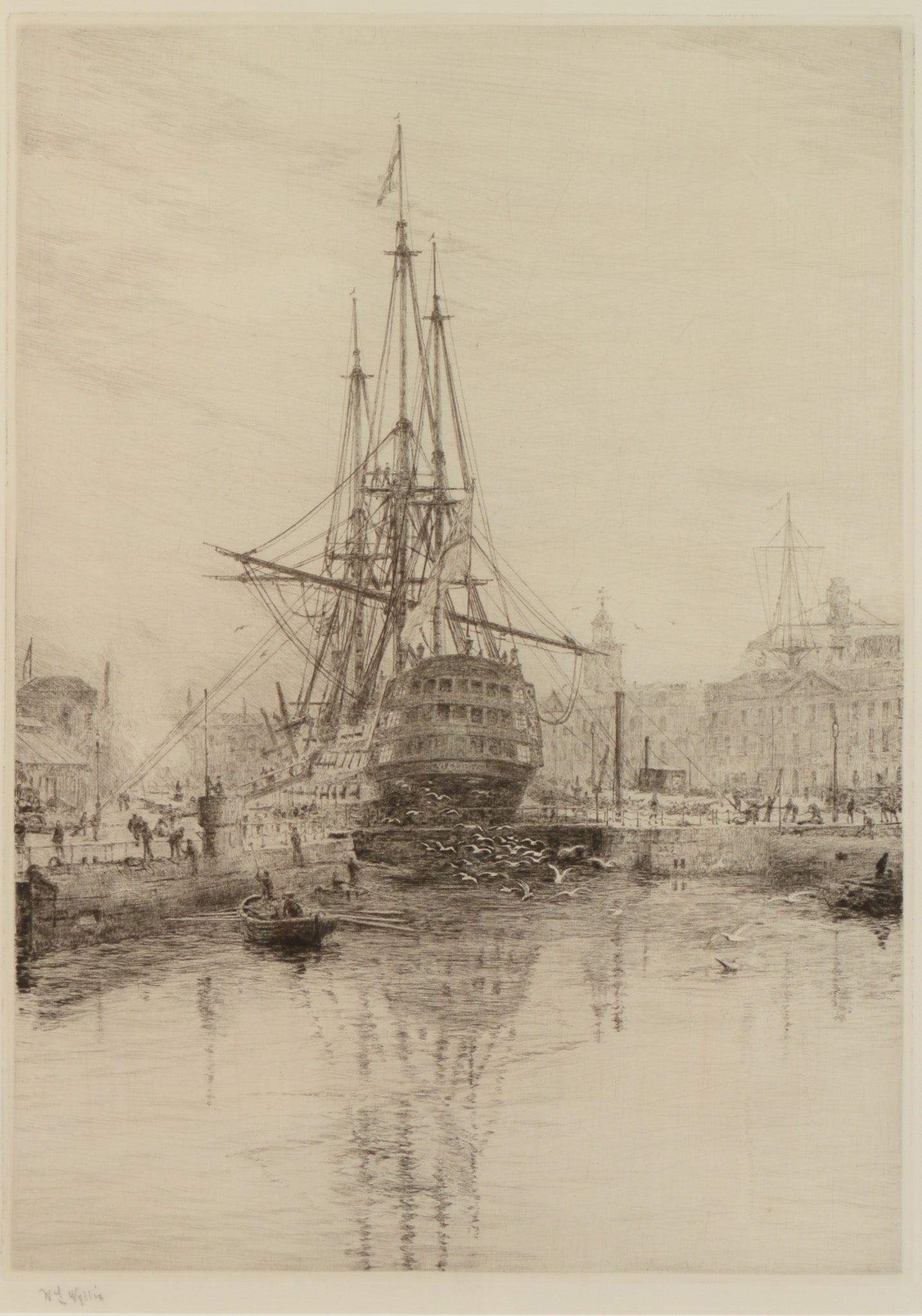 Crossing the Mainyard - signed etching by W.L. Wyllie