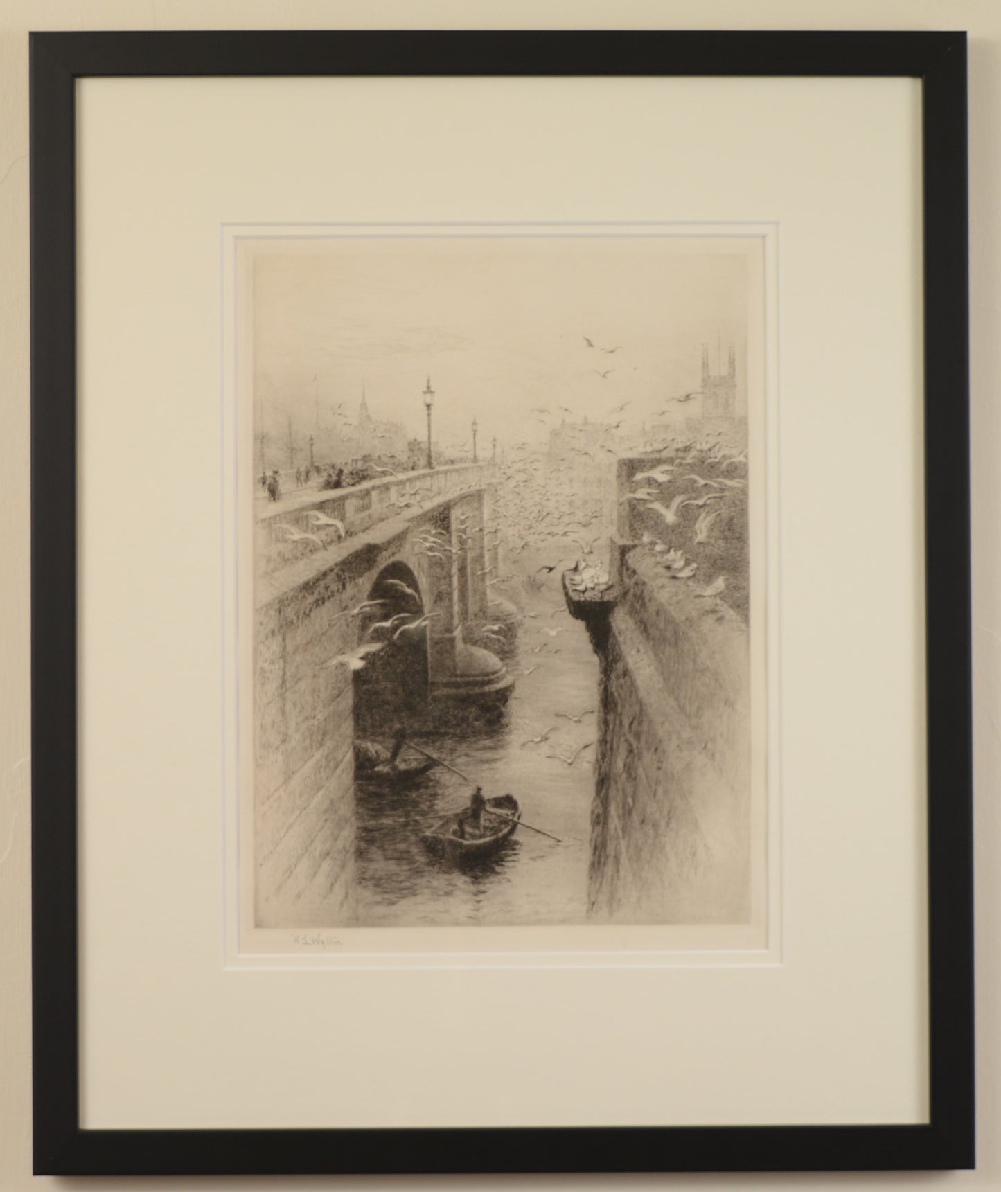 London Bridge and Southwark Cathedral - Signed Etching by W.L. Wyllie