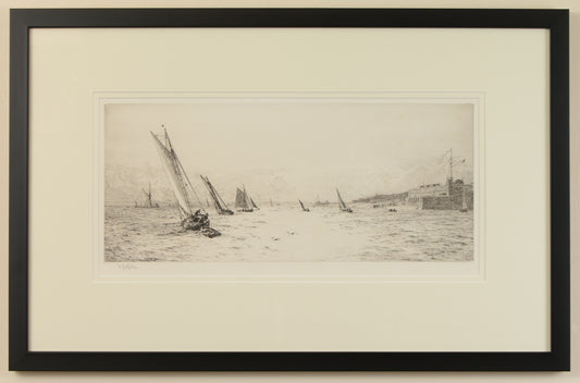 Looking West along the Solent - Signed etching by W.L. Wyllie