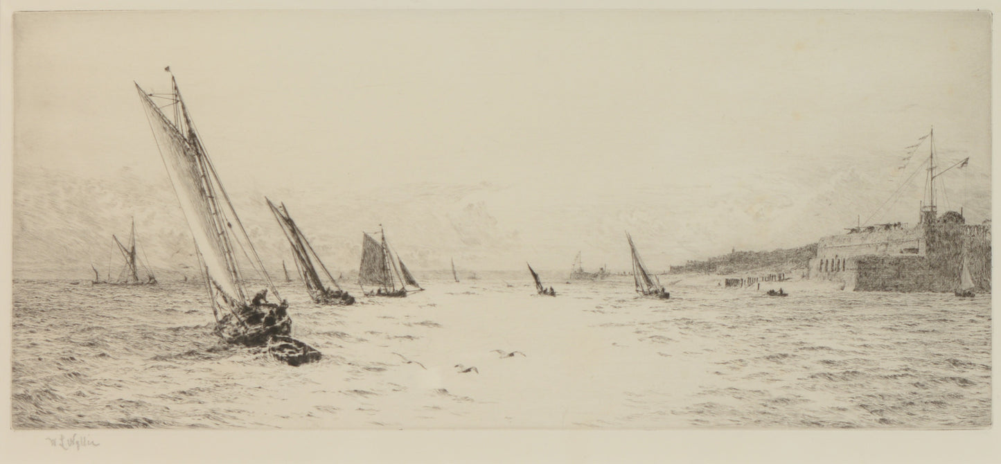 Looking West along the Solent - Signed etching by W.L. Wyllie