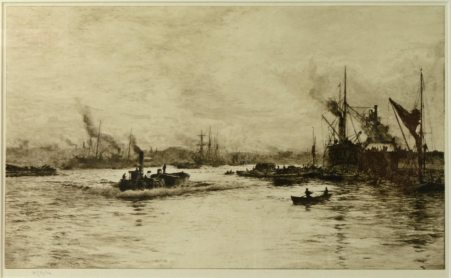 Lower Pool of the Thames, London - Signed Etching by W.L. Wyllie